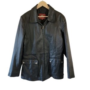 VTG MARC MATTIS Black Genuine Leather Full-Zip Jacket XL Pocket Goth Grunge